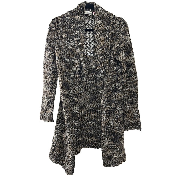 Cato Sweaters - Cato Brown Black Space Dye Chunky Knit Open Front Cardigan Size M Longline